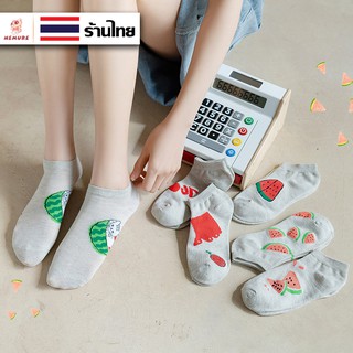 สินค้า (W-078) ถุงเท้าสไตล์ญี่ปุ่นลาย แมวแตงโม 6 แบบ ถุงเท้าแฟชั่น ลายน่ารัก เนื้อผ้านุ่ม