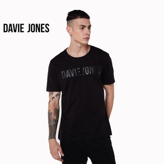 ลายน่ารัก ┋▥▬DAVIE JONES เสื้อยืดพิมพ์ลายโลโก้ สีดำ Logo Print T-Shirt in black LG0031BK