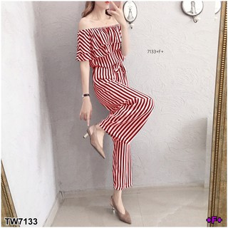 AK 7133 Jumpsuit จั้มสูทปาดไหล่ ระบายอกขายาว