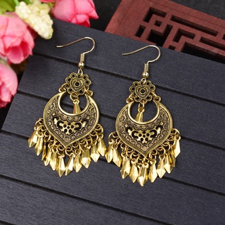 Indian Jewelry Ethnic Gold Color Metal Tassel Pendant Earrings For Women Bohemian Heart Flower Drop Earring Gifts