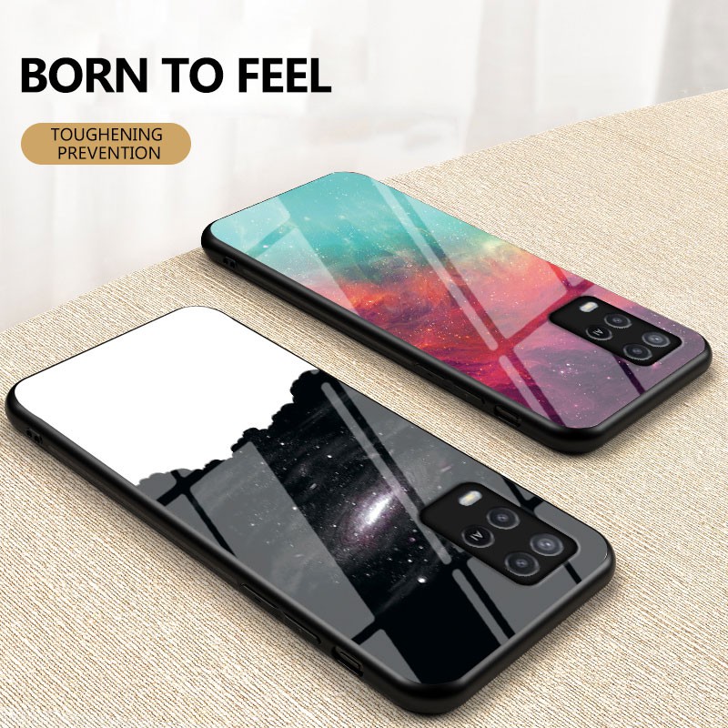 เคสโทรศัพท์กระจกคู่ทาสีfor-oppo-a54-4g-a74-5g-4g-galaxy-starry-sky-case-tempered-glass-soft-silicone-frame-hard-marble-phone-cover-tpu-soft-edge-phone-case