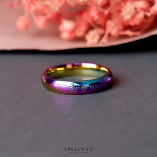 แหวนสแตนเลสไทเทเนี่ยมแท้ หน้ากว้าง 4 มิลลิเเมตร ผิวเงาโค้ง ไดร์ฟสีรุ้งไทเท (SL12)