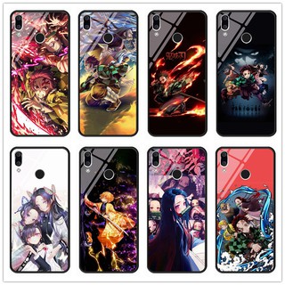 เคสโทรศัพท์มือถือกระจกนิรภัย แบบแข็ง กันกระแทก ลายการ์ตูนอนิเมะ Demon Slayer: Kimetsu No Yaiba สําหรับ Huawei Y9 2019 Y9 Prime 2019