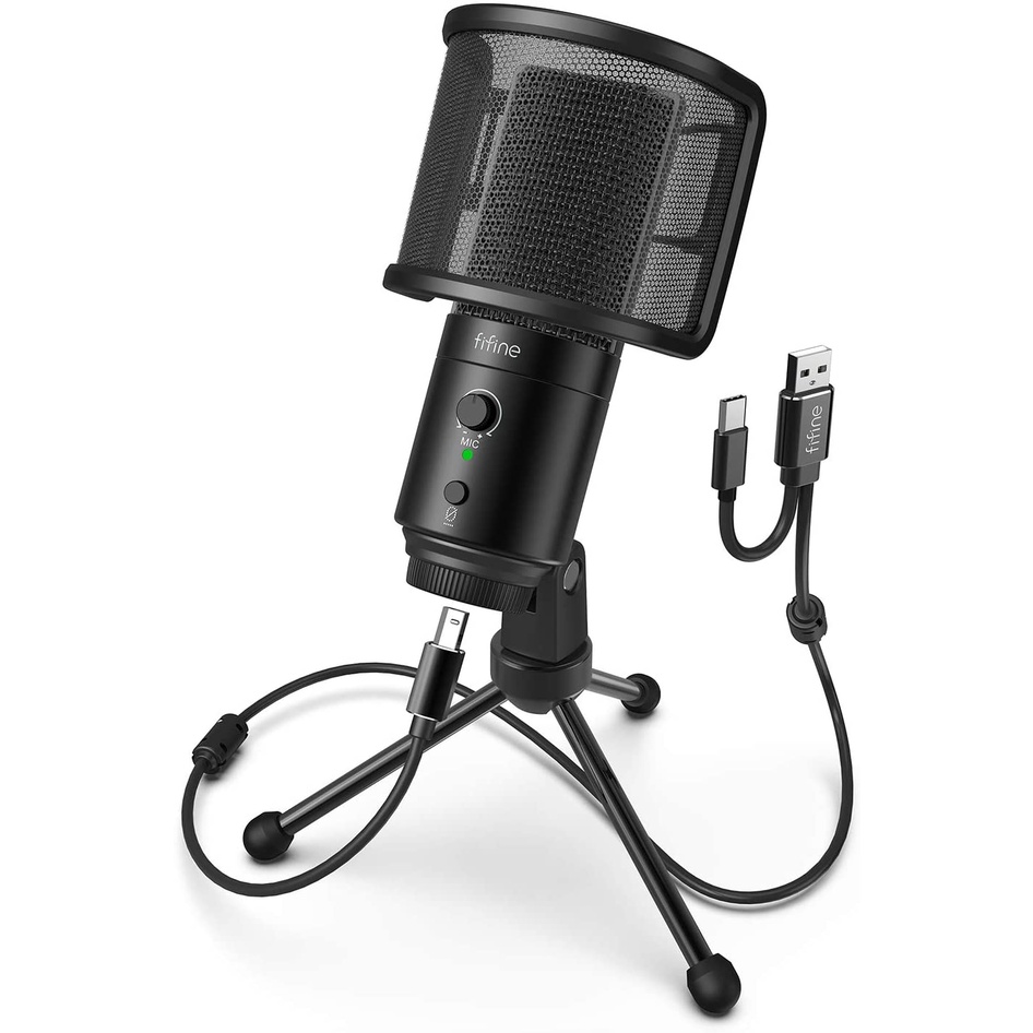 FIFINE K683B Desktop Microphone with Pop Filter for Computer and Mac