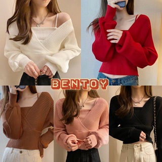 [ใส่โค้ด SMEDDAY1010] Bentoy*พร้อมส่ง*เสื้อครอปแขนยาวไหมพรมดีเทลแต่ง2ชิ้นสีพื้นน่ารักNO.3010