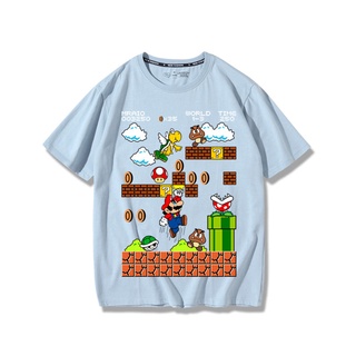 เสื้อยืดผู้ชาย Mary เสื้อยืดชาย Mario เกมรอบแขนสั้นฤดูร้อนหลวมผ้าฝ้าย nostalgic การ์ตูนคู่ชุด S-5XL