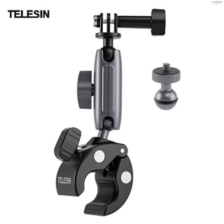 Telesin GP-HBM-001 อุปกรณ์เมาท์ขาตั้ง อะลูมิเนียมอัลลอย 360 องศา สําหรับติดแฮนด์มือจับรถจักรยาน° หัวบอลหมุนได้ พร้อมอะแดปเตอร์เมาท์กล้องกีฬา และอะแดปเตอร์เมาท์สกรู 1/4 นิ้ว