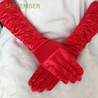 ภาพหน้าปกสินค้าSEPTEMBER Sexy Full Finger  Gloves Wedding Arm Warmer Women Wrinkle Gloves Satin Party Accessories Fashion Design Solid Color Evening Dress Gloves Temperament Bridal Gloves/Multicolor ที่เกี่ยวข้อง