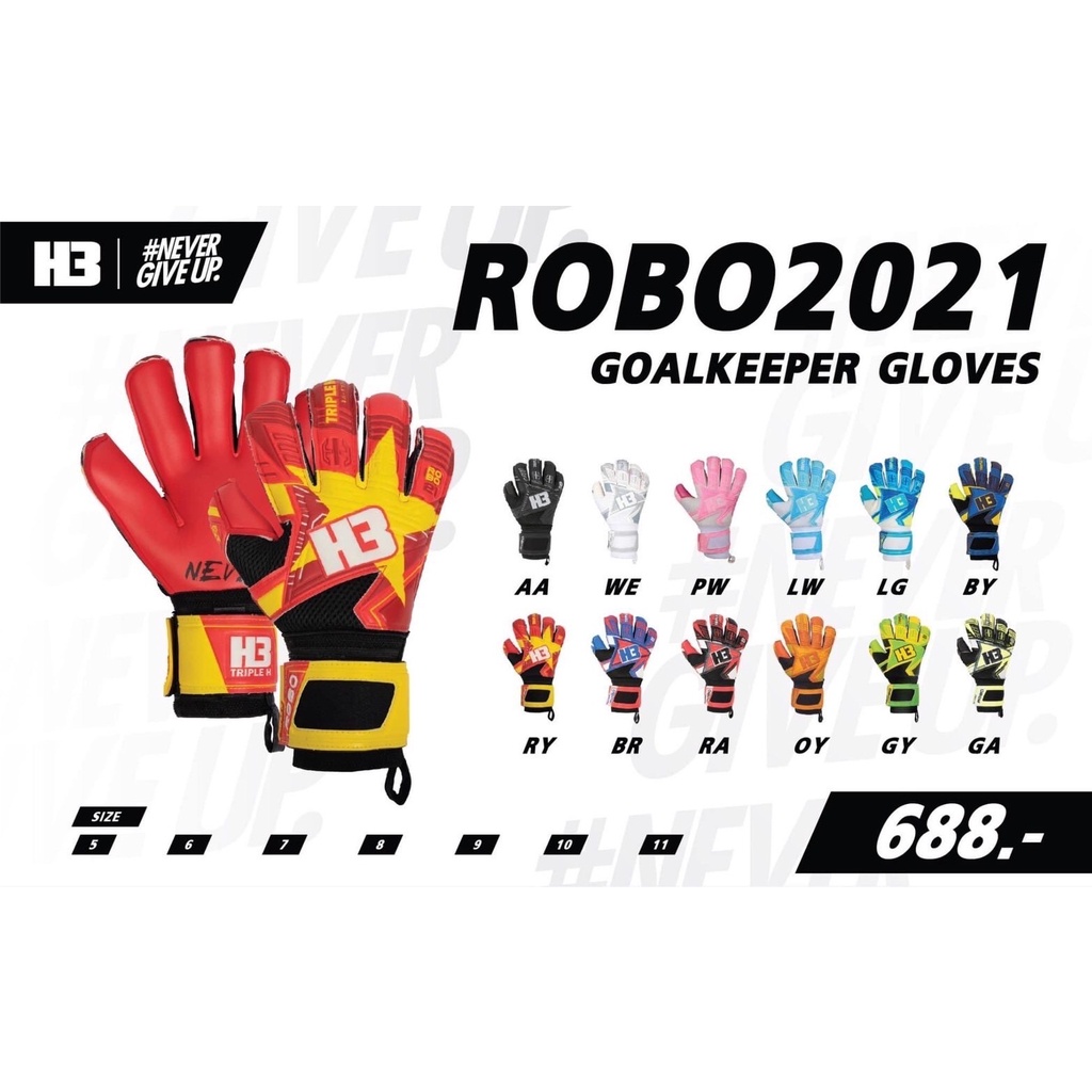 ภาพหน้าปกสินค้าถุงมือประตู H3 รุ่น Robo มีตัว finger safe 5 นิ้ว ถอดออกได้ ถุงมือฟุตบอล ฟุตบอล ถุงมือ ราคาถูก ของแท้100% จากร้าน sportsshoponline บน Shopee