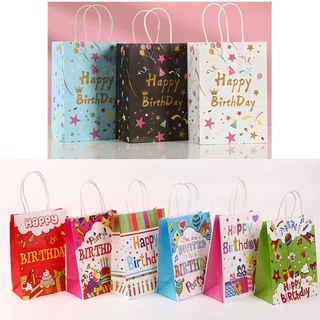 【5 PCS】Small Kraft Paper Birthday Gift Bag for Kids Goodie Bag with Handle Birthday Party Anniversary Wedding Thanks Giving Christmas Gift Bag