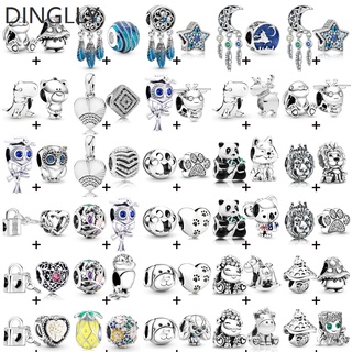 Dinglly 2 ชิ้น / ล็อต สัตว์ นกฮูก แพนด้า ลูกปัดดักฝัน กวางเรนเดียร์ เสน่ห์ สีเงิน เห็ด ลูกปัด พอดี DIY สร้อยข้อมือ อุปกรณ์เสริม