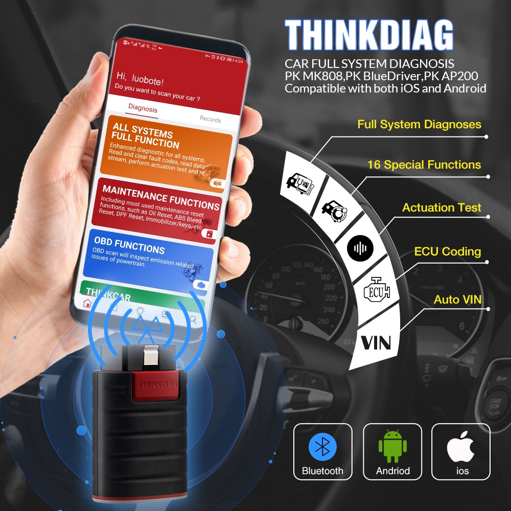 มุมมองเพิ่มเติมของสินค้า Thinkcar Thinkdiag Obd2 เครื่องสแกนเนอร์ 1 ปี ซอฟต์แวร์เต็มรูปแบบ บลูทูธ เครื่องมือวิเคราะห์รถยนต์