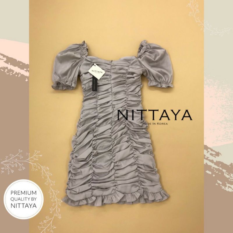 nittaya-เดรสแขนตุ๊กตา-ทรงพอดีตัว-หน้าอกเว้าลงทรงหัวใจ
