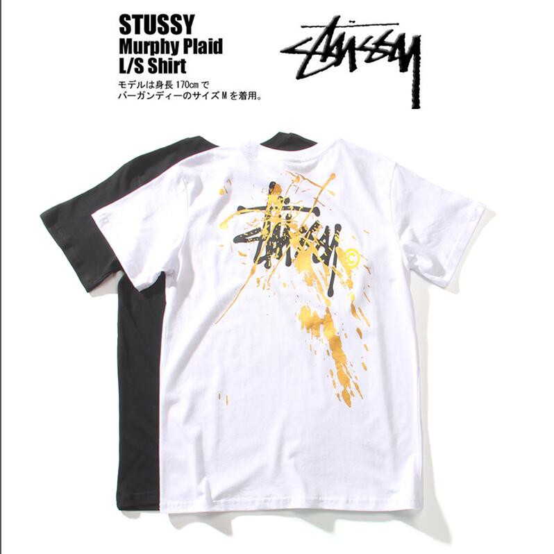 เสื้อยืด-unisex-stussy-เสื้อยืดแขนสั้นคลาสสิคทองทองสาด