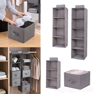 Kids Hanging Wardrobe Storage Organizer Home Living Room Shelf Bedroom Clothes Bag Box Cotton Linen 3 Layer [BH]