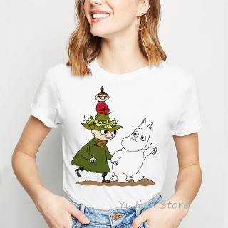 เสื้อยืดลําลอง แขนสั้น พิมพ์ลาย Little My Moomin สีขาว สไตล์ฮาราจูกุ แฟชั่นฤดูร้อน สําหรับสตรี