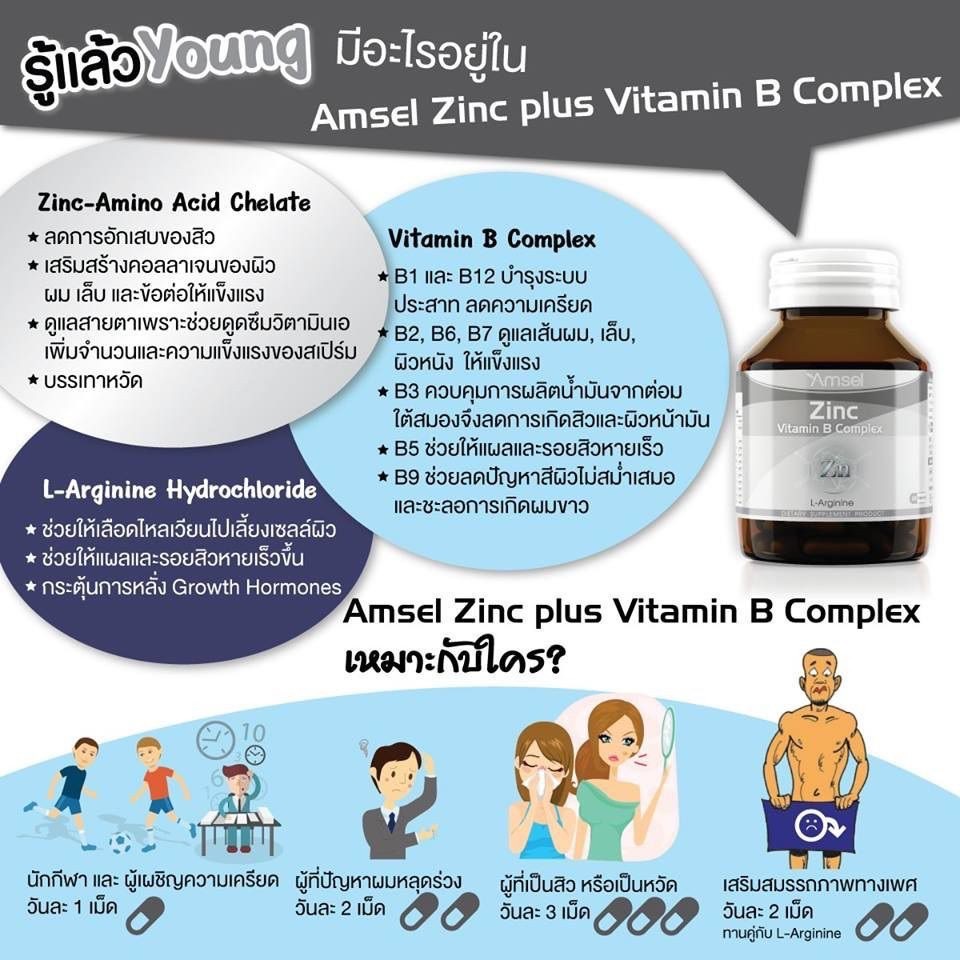 ภาพสินค้าAmsel Zinc + L-Arginine Plus Zinc แอมเซล ซิงค์ + แอล-อาร์จินีน พลัส ซิงค์ ลดสิว ลดเครียด บำรุงสุขภาพเพศชาย จากร้าน megahealthcareth บน Shopee ภาพที่ 7