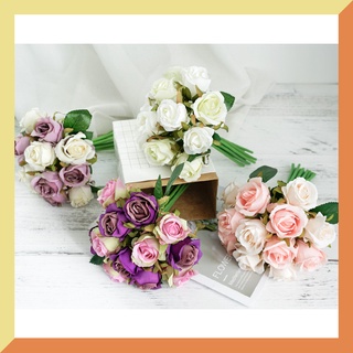 ดอกกุหลาบปลอม ดอกไม้งานแต่งงาน ช่อดอกไม้สำหรับเจ้าสาว ช่อละ12ดอก ดอกไม้ตกแต่งบ้านอุปกรณ์จัดงานแต่งงาน ดอกไม้ประดับ