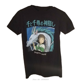 1991 เสื้อยืดแขนสั้น ผ้าฝ้าย พิมพ์ลายอนิเมะ Spirited Away Studio Ghibli Miyazaki สีดํา แฟชั่นฤดูร้อน สําหรับผู้ชาย เสื้อ