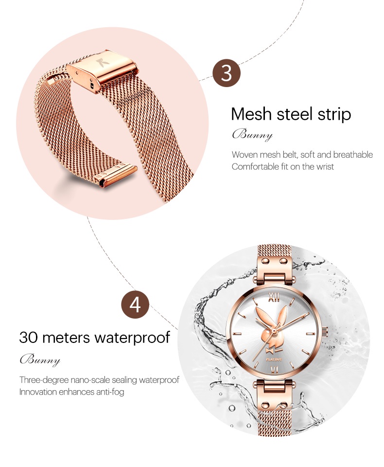 มุมมองเพิ่มเติมของสินค้า PLAYBOY 2037 นาฬิกาข้อมือผู้หญิงกันน้ำได้ 100% นาฬิกาแบรนด์เนม แท้ ประกัน ศูนย์ สายสแตนเลส