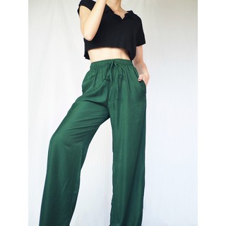 🎄ลด 45฿ โค้ด BUDGUS12🎄 SK17 กางเกงขายาว ผ้าซิลค์ญี่ปุ่น สีเขียวเข้ม
