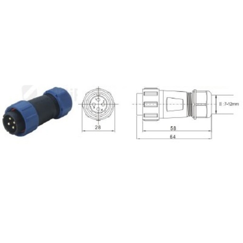 weipu-connector-sp2110-p5-iin-5pole-30a-ip68-cable-od-7-12mm-สายไฟ-4-17sq-mm-ตัวผู้เกลียวในกลางทาง