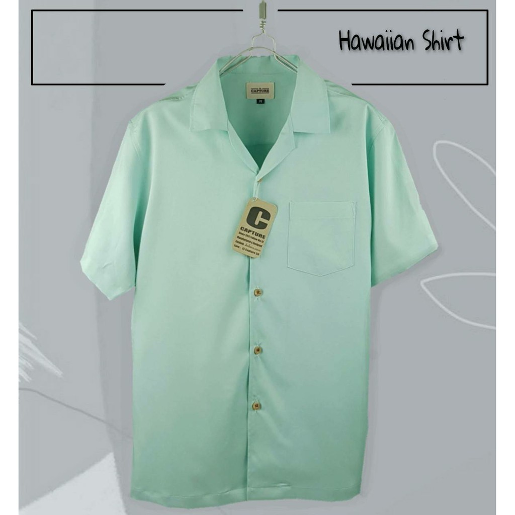 ภาพหน้าปกสินค้าHawaii Shirt เสื้อฮาวาย แนวเกาหลี สีเขียวมิ้นท์  มีถึง อก 48" จากร้าน katua_kt บน Shopee