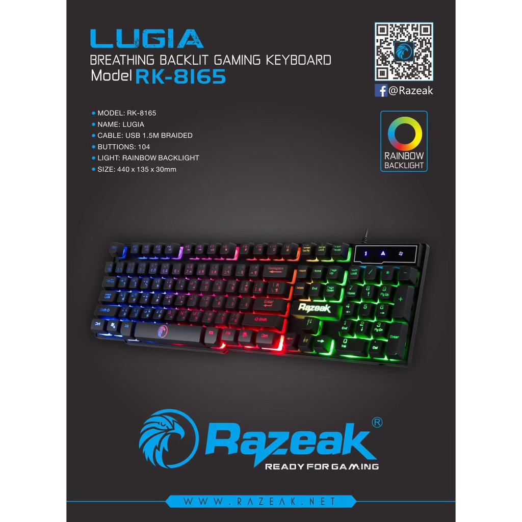 ภาพสินค้าคีบอร์ดเกมมิ่ง Razeak RK-8165 คีบอร์ดมีไฟ Gaming Keyboard Lugia ประกันศูนย์ไทย 1 ปี จากร้าน huskshop บน Shopee ภาพที่ 3