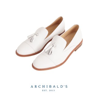 รองเท้า - Archibalds รุ่น Ghost White Moccasins - Archibalds คัชชูหนังแท้ มีเปีย สีขาว