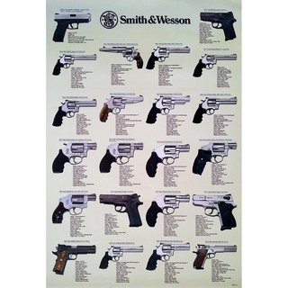 โปสเตอร์ ปืน สมิธแอนด์เวสสัน SMITH &amp; WESSON REVOLVERS POSTER 24"x35" Inch PISTOLS GUNS U.S.A. FIREARMS HANDGUNS v1