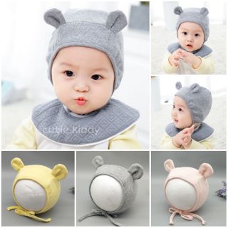 [พร้อมส่ง] หมวกเด็กผูกคางแต่งหูเล็กน่ารัก