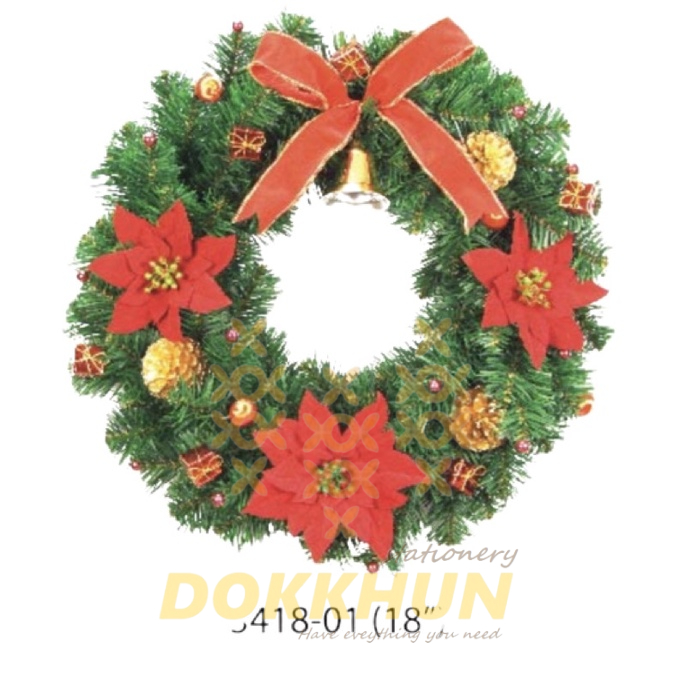 หรีดวันคริสต์มาสขนาด-10-15-18-นิ้ว-พร้อมตกแต่ง-the-christmas-wreath-18-inch