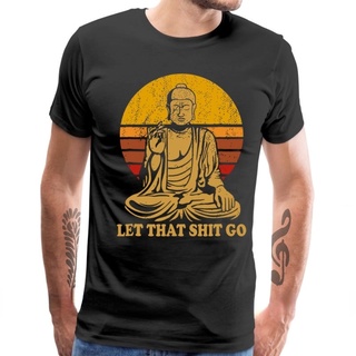 ROUND คอลูกเรือเสื้อยืดลําลอง แขนสั้น พิมพ์ลายกราฟฟิค Let That  Go Buddha สไตล์วินเทจ สําหรับผู้ชาย และผู้ใหญ่-4XL