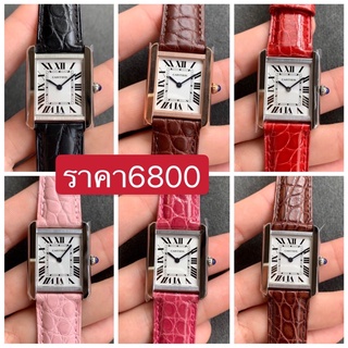 พรี  Cartier Tank 2size นาฬิกาแบรนด์เนม นาฬิกา​ผู้หญิง​ นาฬิกาควอตซ์ เพชร​สายนาฬิกาหนังจระเข้