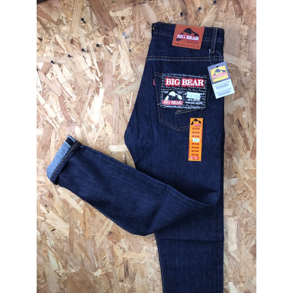 กางเกง-bigbear-jeans-ทรงกระบอกเล็ก-ฟอกนุ่ม-ผ้าด้านริมแดง-สีบลู-รหัสสินค้า-011-01-41-03-101