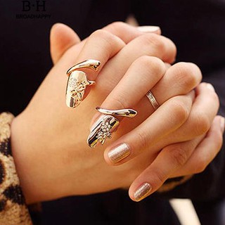 💘broadhappy💍1 ชิ้นแฟชั่นผู้หญิง R Hinestone ดอกไม้แมลงปอเคล็ดลับเล็บแหวน แหวนเกลี้ยง