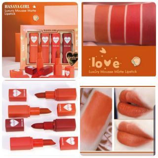 1 ชุด 4 แท่ง ลิปสีส้มอิฐ ส้มพีช hasaya girl  luxury mousse matte lipstick HH1035