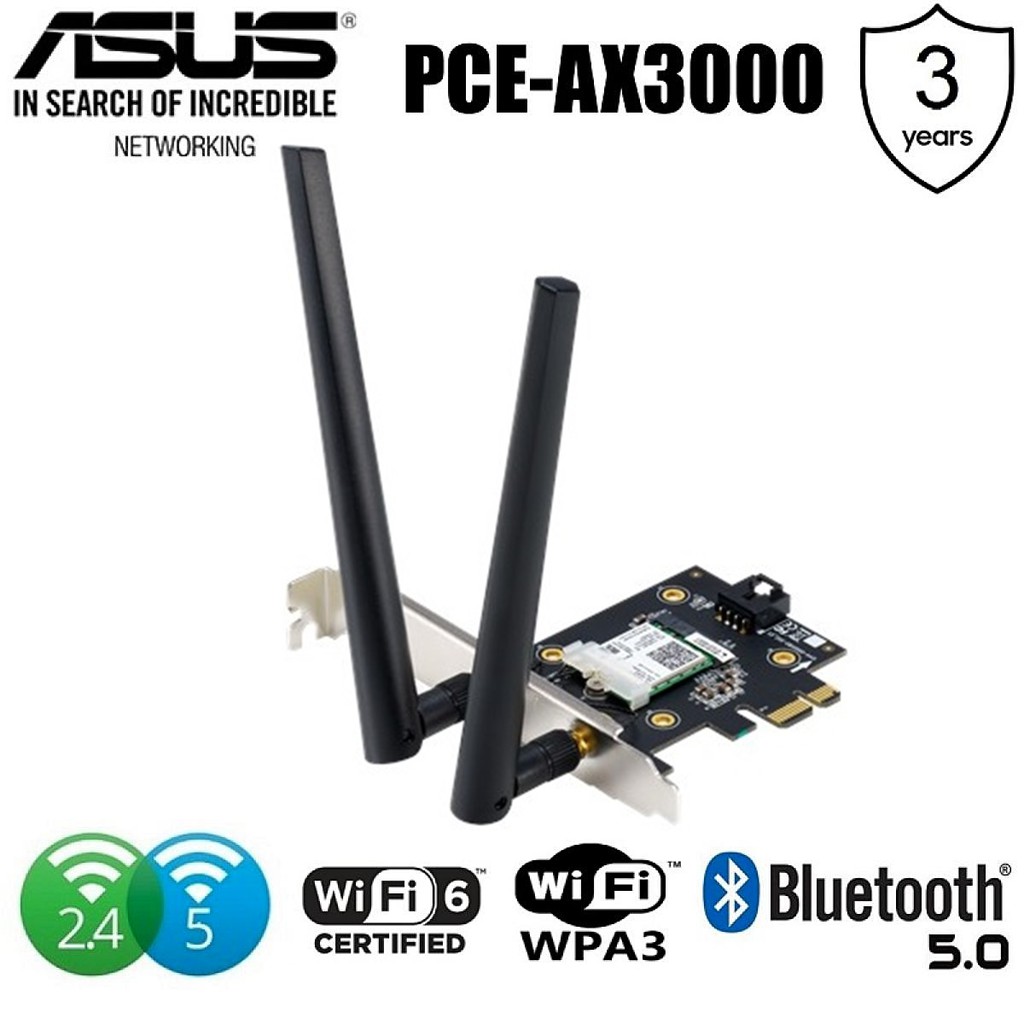 รูปภาพสินค้าแรกของASUS (PCE-AX3000) AX3000 Dual Band PCI-E WiFi 6 (802.11ax) Supporting 160MHz Bluetooth 5.0