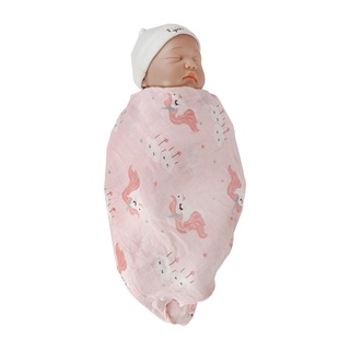 Sofuto baby ผ้าห่อตัวพรีเมียมมัสลินแบมบู(ใยไผ่) 100% ขนาด 120 cm x 120 cm ลาย Pink Unicorn จำนวน 1 ผืน