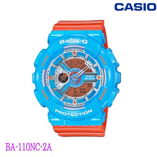 Casio Baby-G นาฬิกาข้อมือผู้หญิง สายเรซิ่น รุ่น BA-110NC-2A - สีฟ้า/ส้ม ขายดีที่สุด แท้ 100% ประกันศูนย์ 1 ปี