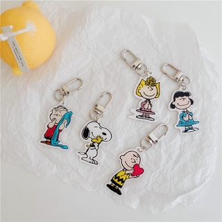 พวงกุญแจอะคริลิค จี้การ์ตูน Snoopy Charlie Lucy สไตล์เกาหลี สําหรับรถยนต์