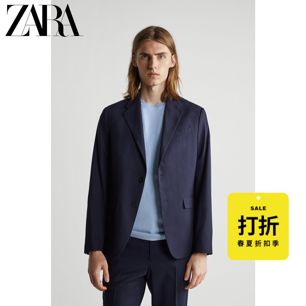 สูท-สูทผู้ชาย-สูทแฟชั่น-สูทสองชิ้น-suits-suit-setszara-ฤดูกาลส่วนลด-ผู้ชาย-เบลเซอร์สูทเนื้อสีน้ำเงิน-01564344401