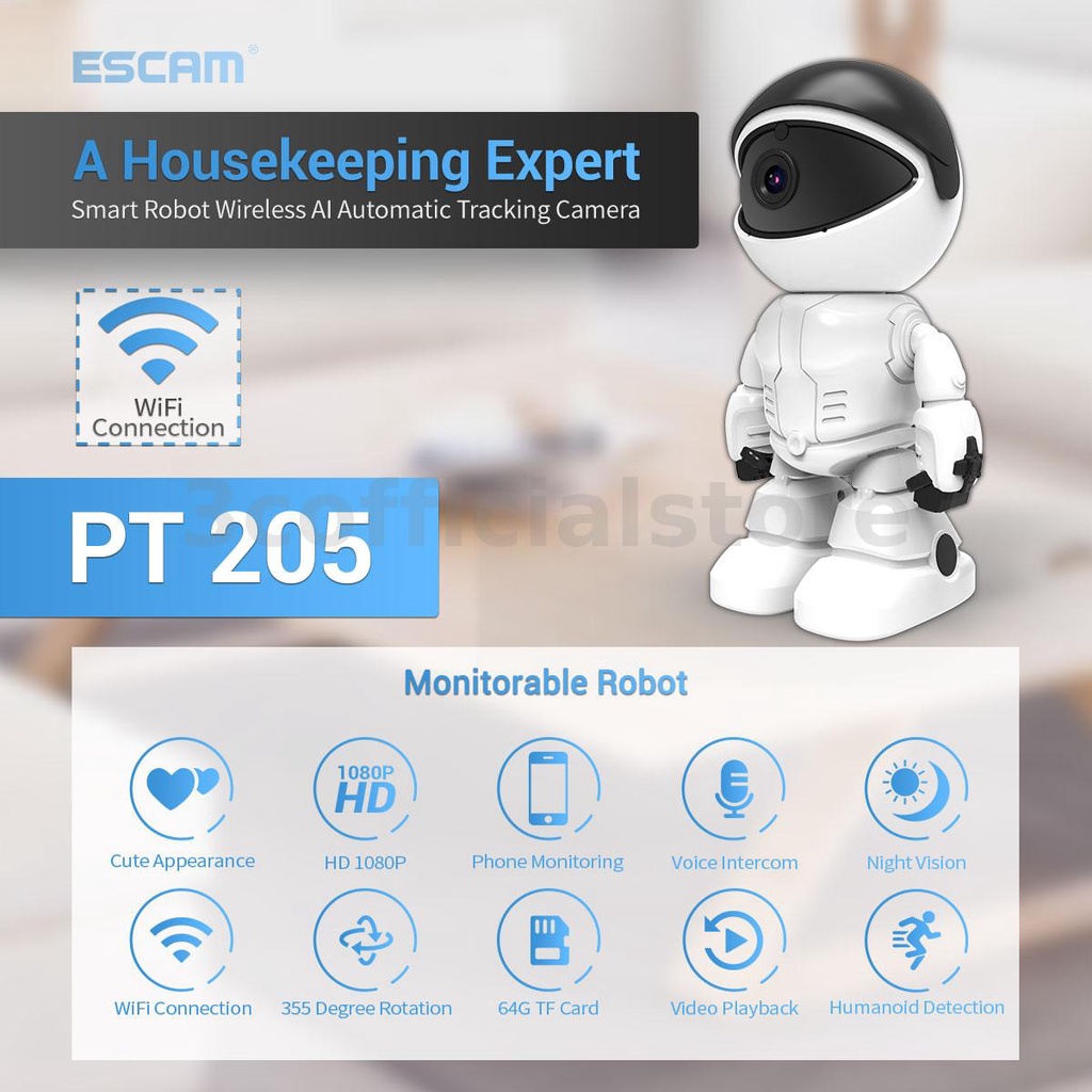 กล้องรักษาความปลอดภัย-escam-pt205-1080p-robot-ip-360-กล้องวงจรปิดไร้สาย-wifi-2mp-ซ่อนเบบี้มอนิเตอร์