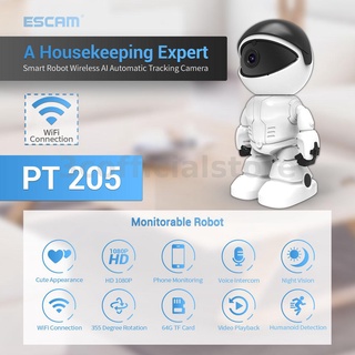 กล้องรักษาความปลอดภัย ESCAM PT205 1080P Robot IP 360 ° กล้องวงจรปิดไร้สาย WiFi 2MP ซ่อนเบบี้มอนิเตอร์