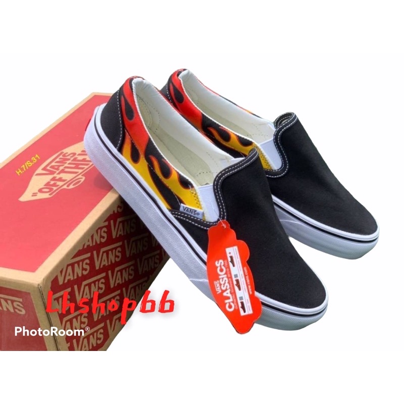 ภาพหน้าปกสินค้าด่วนที่สุด  Vans slip on fire  รองเท้าผ้าใบ รองเท้ากีฬา จากร้าน lhshop66 บน Shopee