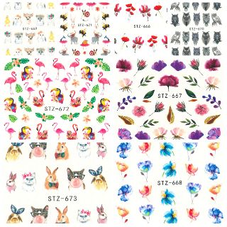 สติกเกอร์ติดเล็บ สติกเกอร์ตกแต่งเล็บ แทททูติดเล็บ แบบลอกลายน้ำ