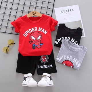ภาพหน้าปกสินค้าเด็ก Spiderman แขนสั้นชุดชายเสื้อผ้า 0-5 ​​ปีเด็กการ์ตูนเสื้อยืด + กางเกงขาสั้น 2 ชิ้น Set ที่เกี่ยวข้อง