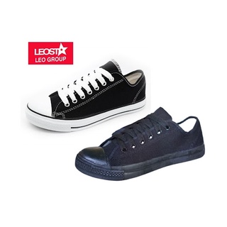 LEO รองเท้าผ้าใบแบบผูกเชือก รุ่น 955 size 38-45 ดำล้วน/ขาวดำ