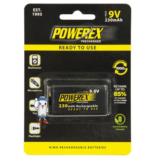 สินค้า ถ่านชาร์จ 9V Powerex Precharge 9.6V 230mAh 1PK