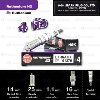 NGK หัวเทียน Ruthenium HX ขั้ว Ruthenium ติดรถ LTR6AHX 4 หัว สำหรับเครื่องไม่ติดเทอร์โบ ( ใช้อัพเกรด LTR6IX-11 )